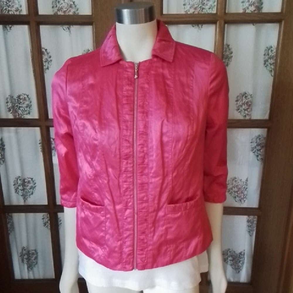 Laura Ashley Hot Pink Zip-front Jacket, Size Petite Medium.